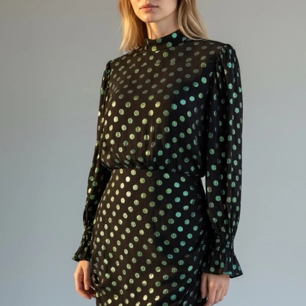 SALONI RINA SILK POLKA DOT MINI DRESS SIZE 8 US - Picture 3 of 16